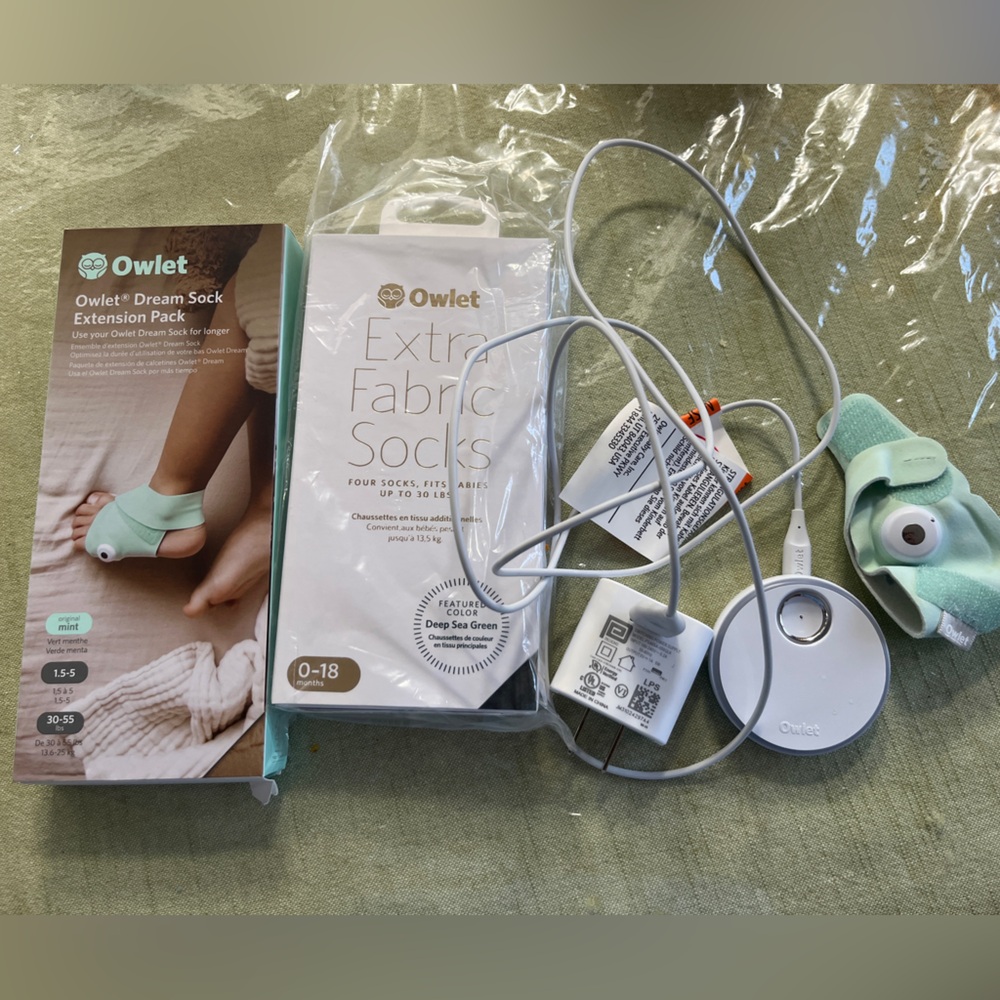 Owlet Dream Sock Smart Baby Monitor Mint Used 1x W Extension Pack & Extra Socks